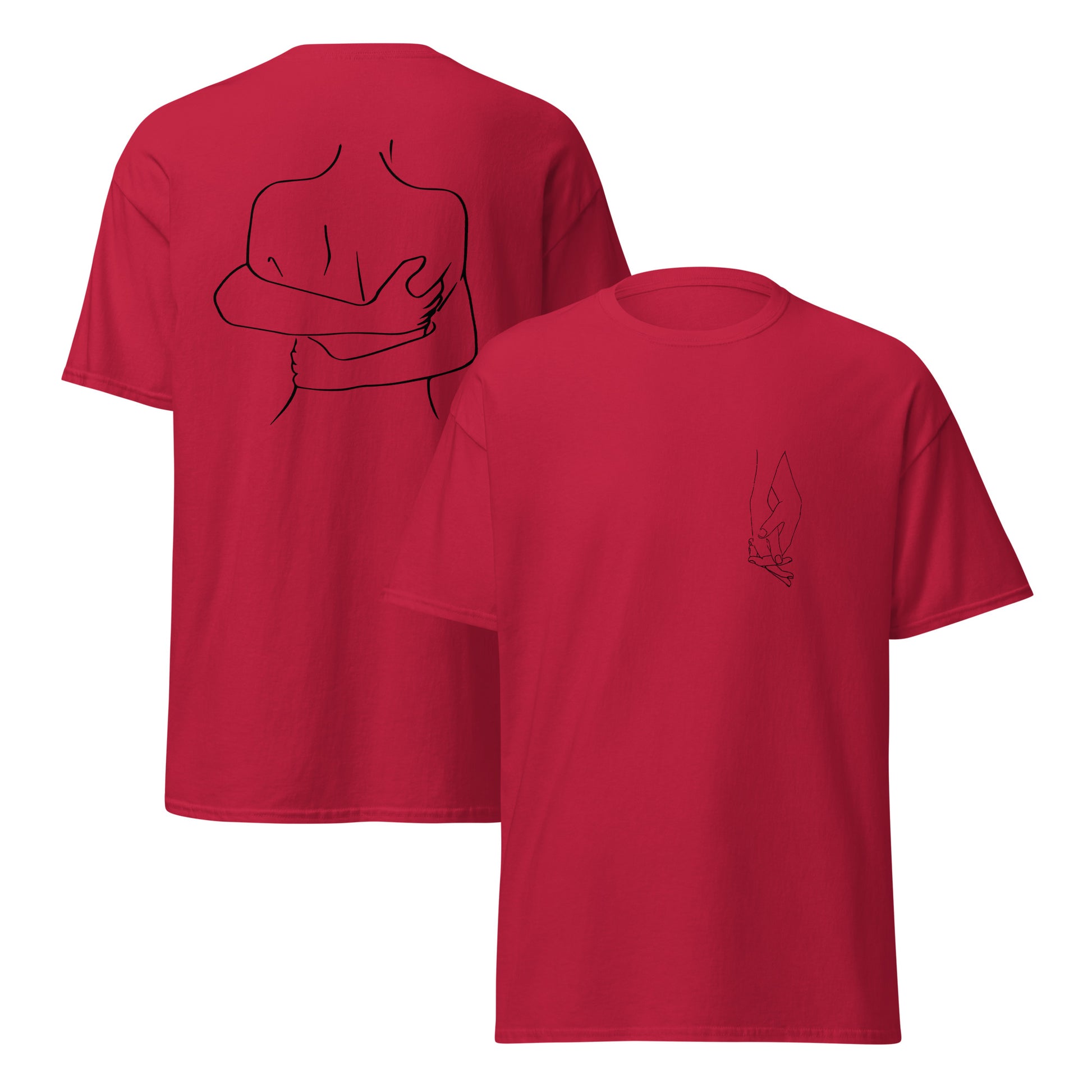 t-shirt cardinal Umarmung, vorne und hinten, Product mockup