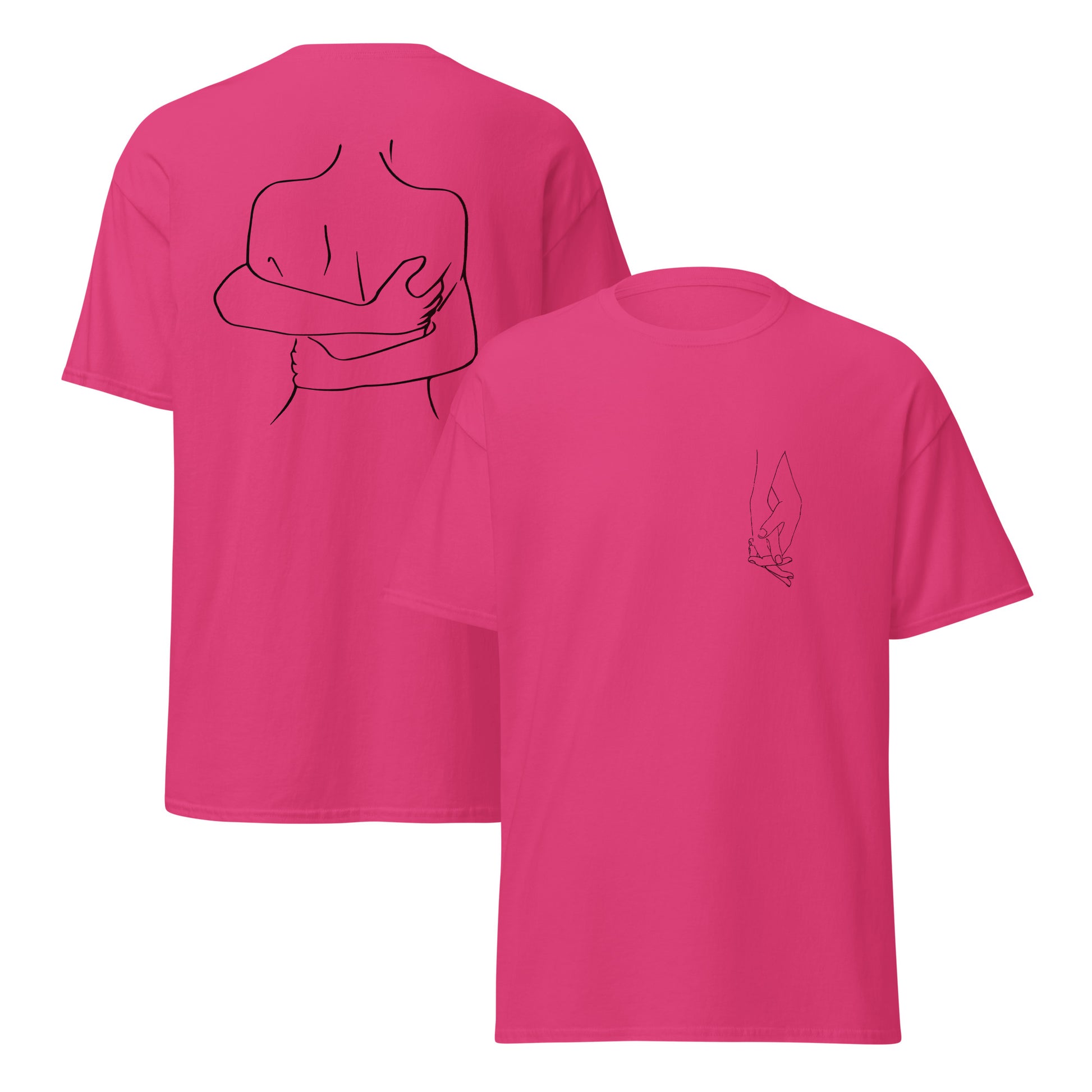t-shirt heliconia Umarmung, vorne und hinten, Product mockup