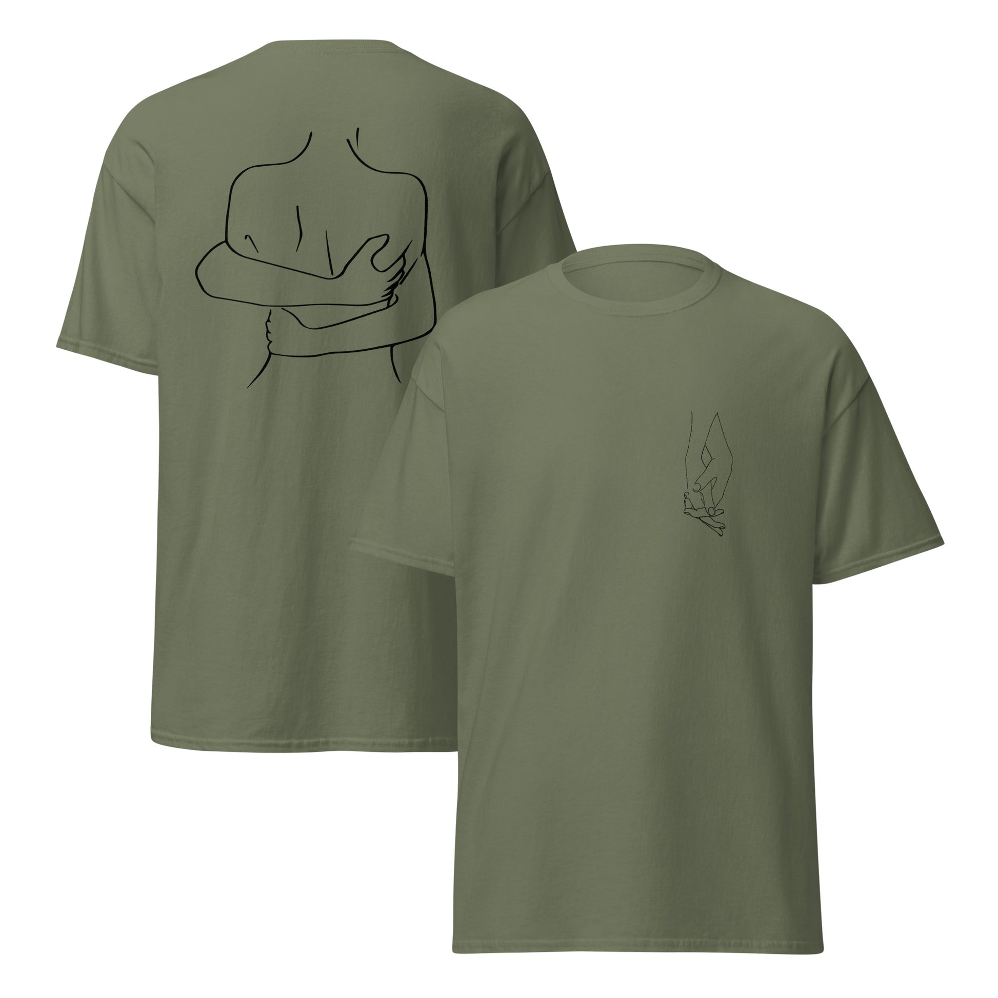 t-shirt military-green Umarmung, vorne und hinten
