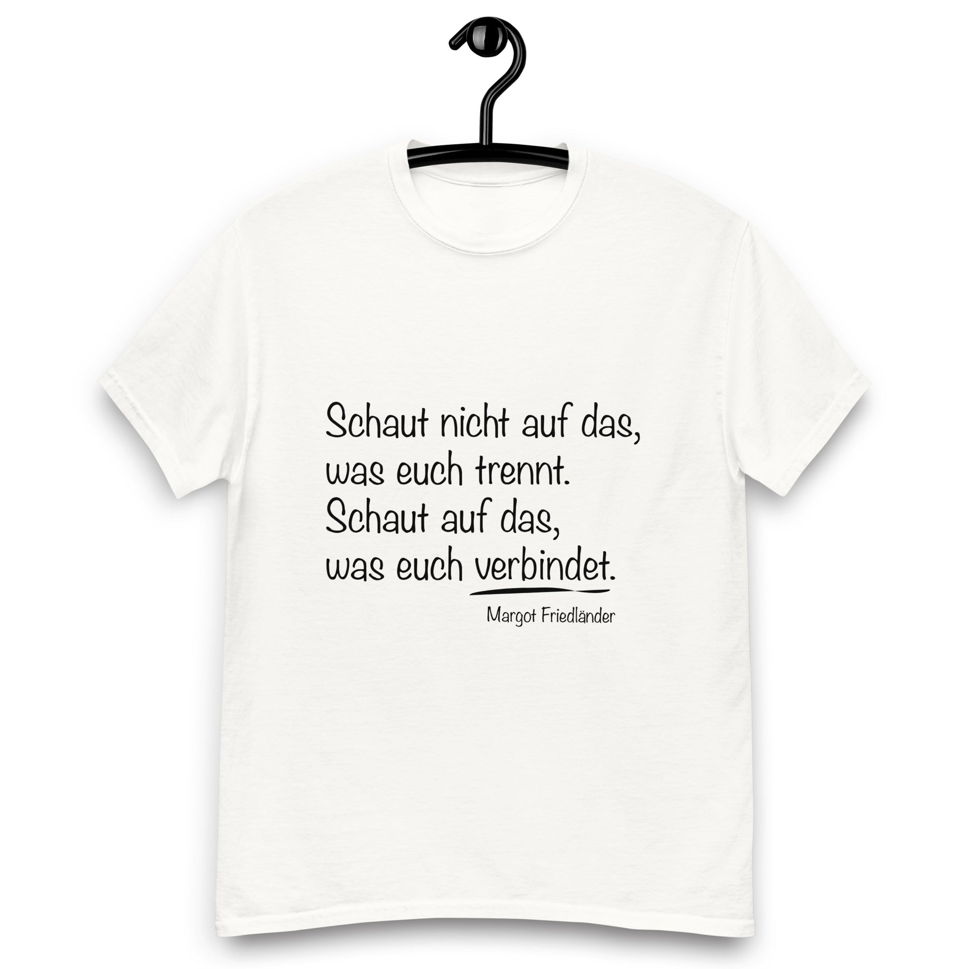 t-shirt weiss Margot Friedländer, auf Bügel, Product mockup