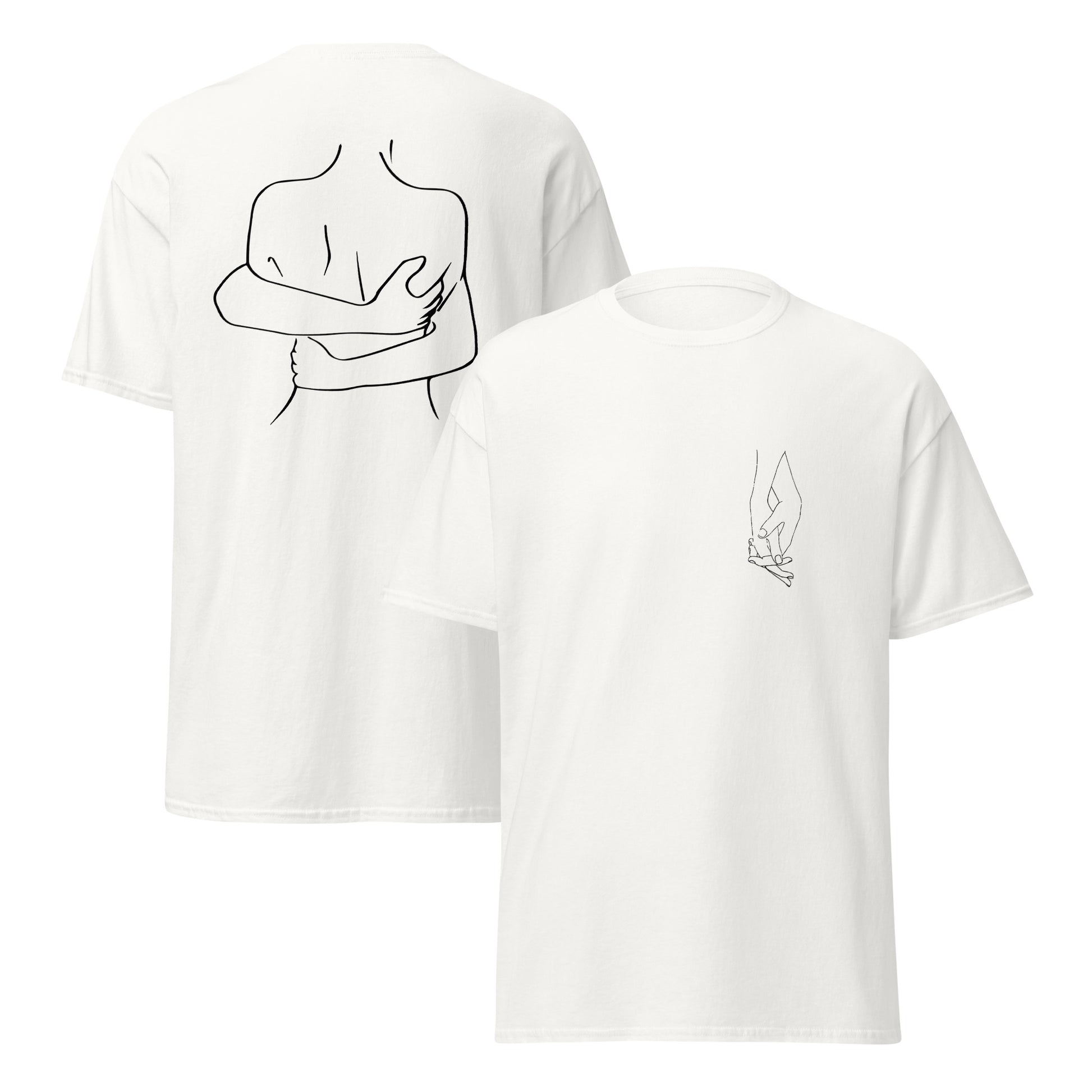 t-shirt weiss Umarmung, vorne und hinten, Product mockup